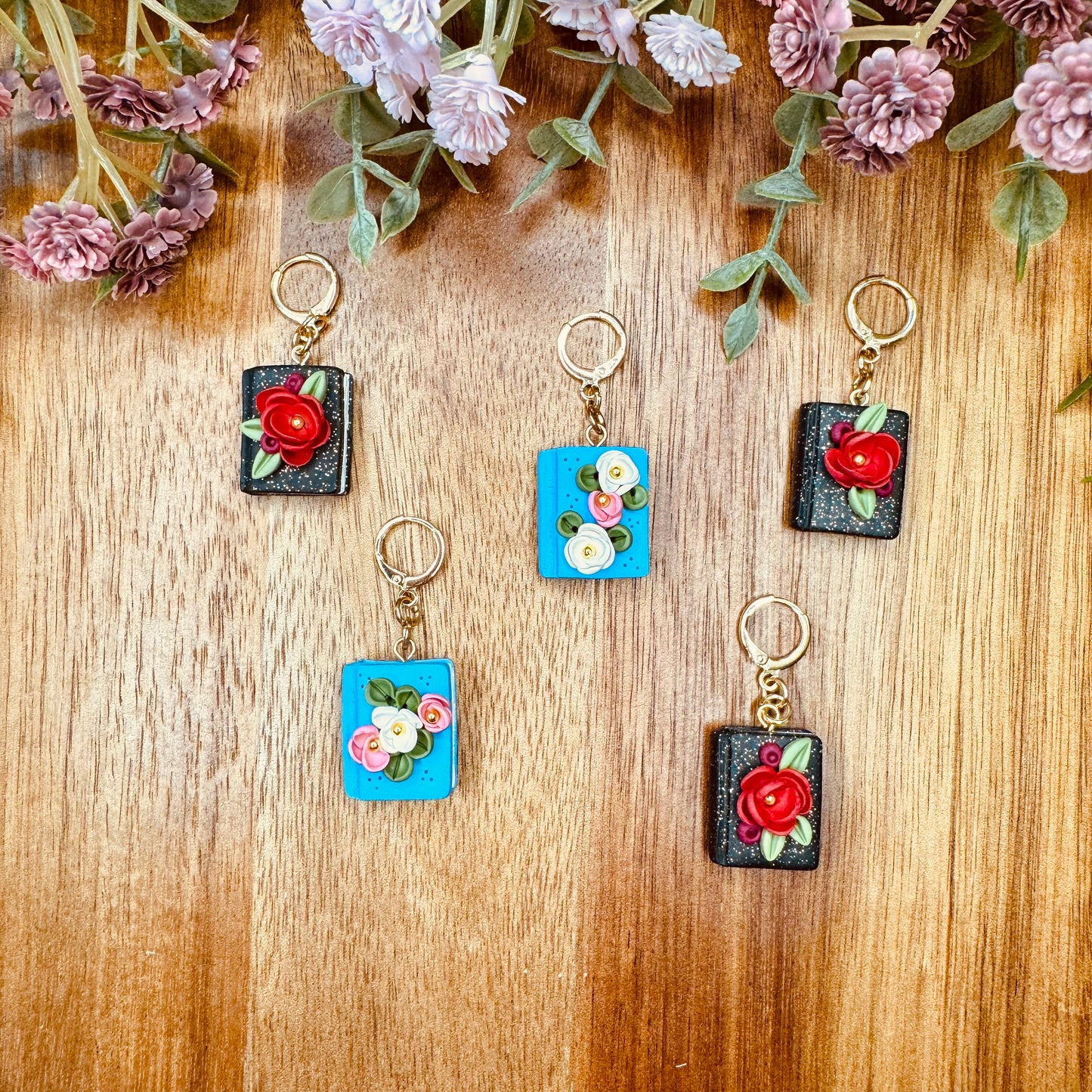 Blue Floral Book Dangles